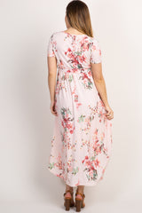 PinkBlush Peach Floral Hi-Low Maternity Wrap Dress