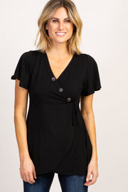 PinkBlush Black Short Sleeve Button Accent Wrap Nursing Top