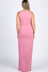 Pink Ruched Sleeveless Maternity Maxi Dress