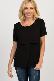 PinkBlush Black Solid Short Sleeve Nursing Top