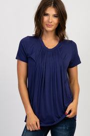 PinkBlush Navy Pleated Draped Front Nursing Top