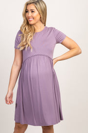 Purple Solid Crochet Trim Maternity Shift Dress