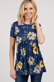 PinkBlush Navy Floral Crochet Short Sleeve Top