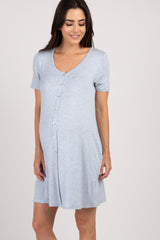 PinkBlush Blue Button Front Maternity Sleep Dress