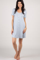 PinkBlush Blue Button Front Maternity Sleep Dress