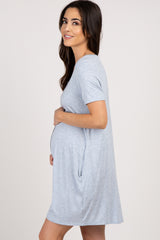 PinkBlush Blue Button Front Maternity Sleep Dress