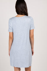 PinkBlush Blue Button Front Maternity Sleep Dress