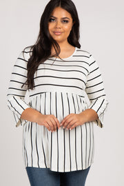 PinkBlush Ivory Striped Peplum Ruffle Plus Top