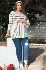 PinkBlush Ivory Striped Peplum Ruffle Plus Maternity Top