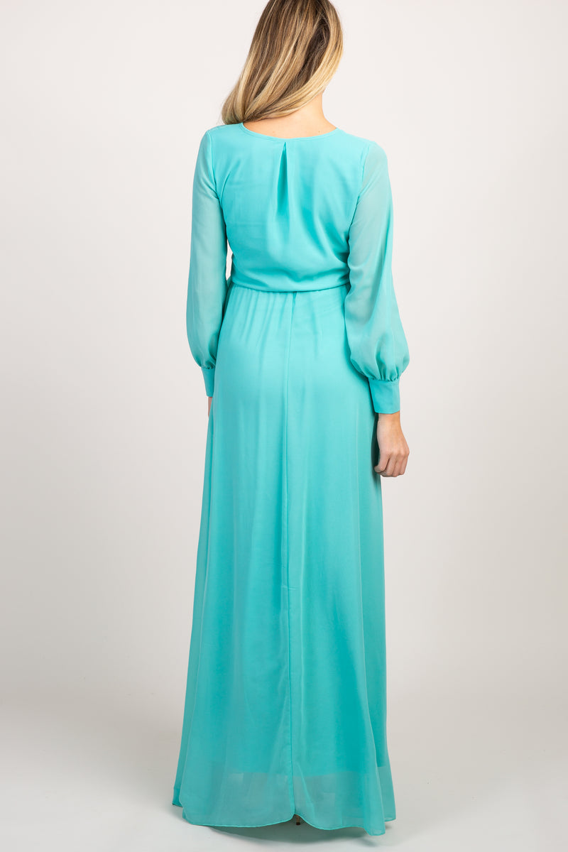 Mint Green Chiffon Long Sleeve Pleated Maternity Maxi Dress – PinkBlush