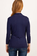 Navy Blue Long Sleeve Wrap Nursing Top