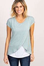 Sage Green Layered Wrap Front Nursing Top