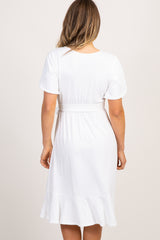 Ivory Solid Flounce Trim Dress