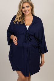 PinkBlush Navy Blue Delivery/Nursing Maternity Plus Robe