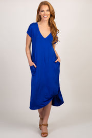 Royal Blue Short Sleeve Knot Dress