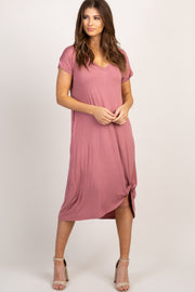 Mauve Short Sleeve Knot Dress