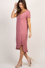 Mauve Short Sleeve Knot Dress