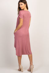 Mauve Short Sleeve Knot Dress