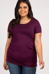 PinkBlush Plum Ruched Short Sleeve Maternity Plus Top