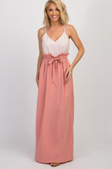 Pink Striped Colorblock Maxi Dress