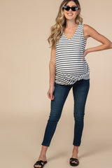 White Striped Sleeveless Tie Front Maternity Top