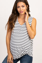 White Striped Sleeveless Tie Front Maternity Top