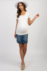 PinkBlush Navy Solid Distressed Maternity Denim Skirt