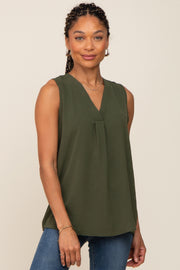 Olive Solid V-Neck Sleeveless Top