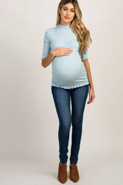 PinkBlush Light Blue Lettuce Hem Fitted Maternity Top