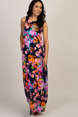 Navy Floral Sleeveless Maternity Maxi Dress