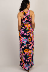 Navy Floral Sleeveless Maternity Maxi Dress