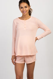 Light Pink Waffle Knit Button Front Maternity Pajama Set