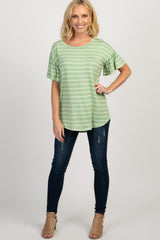 Mint Green Striped Ruffle Short Sleeve Top