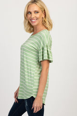 Mint Green Striped Ruffle Short Sleeve Top