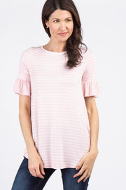 Light Pink Striped Ruffle Sleeve Top