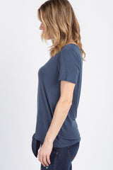 Blue Short Sleeve Knotted Hem Top