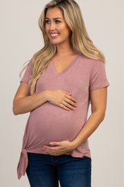 Mauve Short Sleeve Knotted Hem Maternity Top