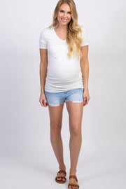 PinkBlush Light Blue Raw Hem Maternity Jean Shorts