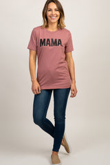 Mauve Mama Glitter Print Graphic Top