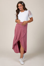 Mauve Foldover Hi-Low Maternity Wrap Skirt