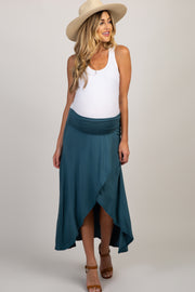 Teal Foldover Hi-Low Maternity Wrap Skirt