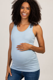 Light Blue Basic Racerback Maternity Tank Top