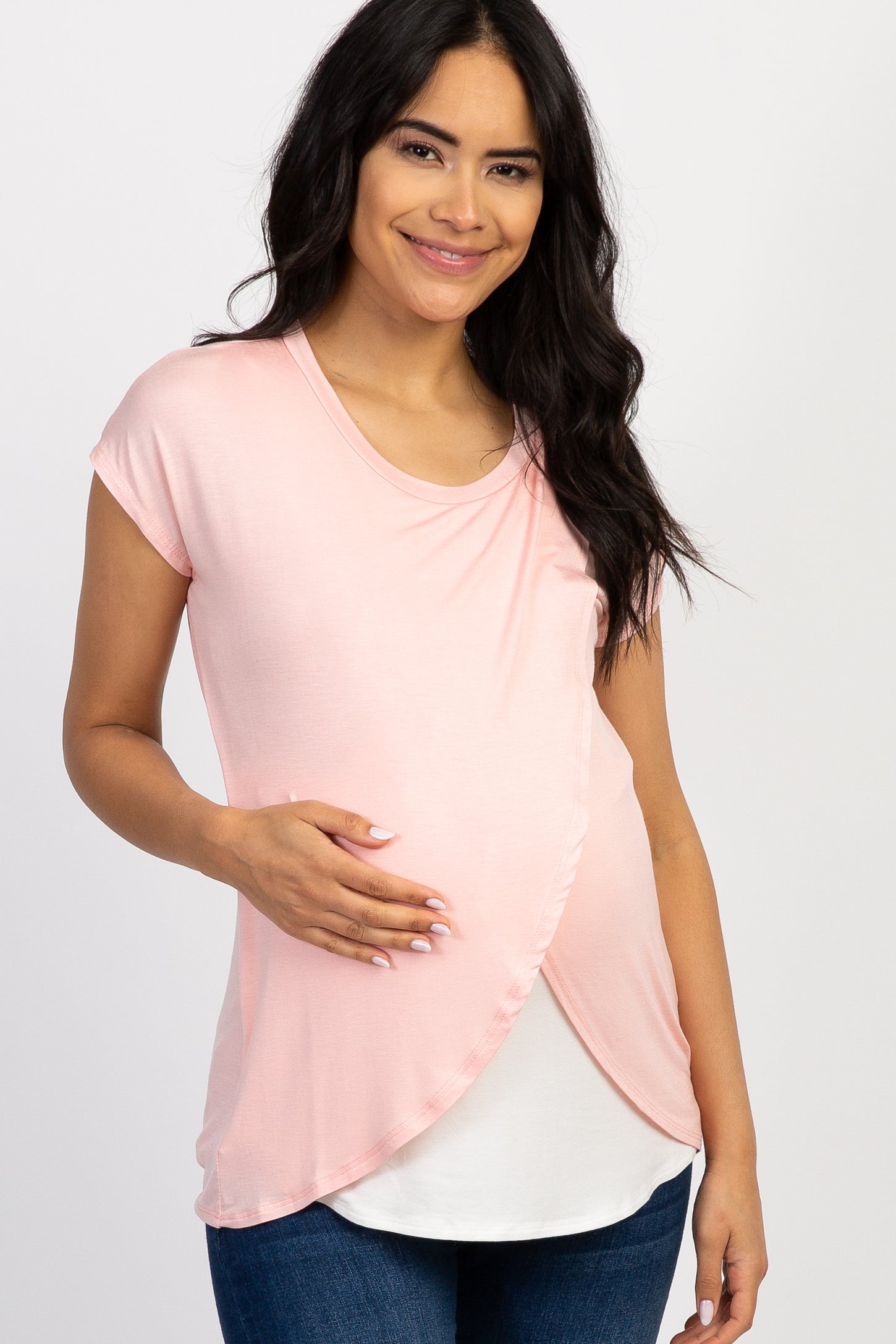 Pink Layered Wrap Front Maternity/Nursing Top– PinkBlush