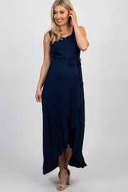 PinkBlush Navy Sleeveless Hi-Low Ruffle Trim Maternity Maxi Dress