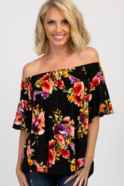 Black Floral Off Shoulder Ruffle Top