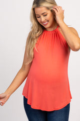 Coral Halter Neck Back Tie Maternity Top