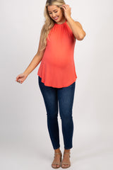 Coral Halter Neck Back Tie Maternity Top