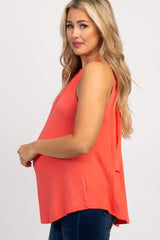 Coral Halter Neck Back Tie Maternity Top