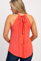 Coral Halter Neck Back Tie Maternity Top