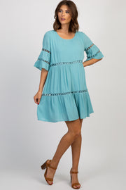 Light Blue Tiered Cutout Accent Dress